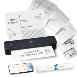 PRT Inkless Portable Printer for Travel, Wireless Thermal Printer Support 8.5 x 11 Inch US Letter A4 B5, Bluetooth Mobile Printers with iOS, Android, Laptop for Home Use, Car, Office, School, Black