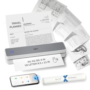 PRT Inkless Portable Printer for Travel, Wireless Thermal Printer Support 8.5 x 11 Inch US Letter A4 B5, Bluetooth Mobile Printers with iOS, Android, Laptop for Home Use, Car, Office, School, Grey