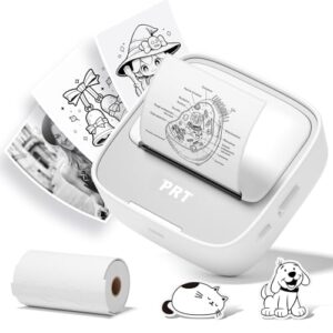 PRT Mini Sticker Printer, Portable Thermal Printer with 1 Roll Sticker Paper, Inkless Sticker Maker, Bluetooth Label Printer for Study Notes,Lists,Pictures,DIY Creations Small Printers for Home Use