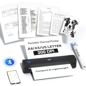 PRT Portable Printer Wireless for Travel, Inkless Bluetooth Compact Mobile Thermal Printer, Supports 8.5″ X 11″ US Letter, A4 A5, Compatible with iOS, Android, Laptop for Home Use, Office & Vehicles