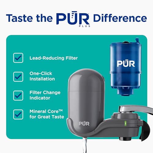 PUR PLUS Vertical Faucet Mount Water Filtration System, Lead-Reducing Filter, Great-Tasting Water, Easy Install, Lasts 100 Gallons, Compatible with Sinks with External Aerators, Grey - Image 3
