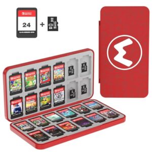 PURBHE Switch Game Case for Nintendo Switch 1 & 2 Card, Portable Nintendo Switch Game Holder with 24 Cartridge Slots and 24 Micro SD Card Slots,Accessories for Nintendo 1 and 2 Switch (Red)