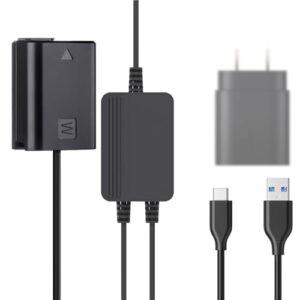 PW20 DC Coupler Replace ACK-PW20 AC Power Adapter NP-FW50 Dummy Battery with USB C/A 2 in 1 Cable Compatible with Sony ZVE10 /A6400/A6000/A5100/A7 II/A7R II/A5000/ A6300/A6100/ RX10IV/ A7