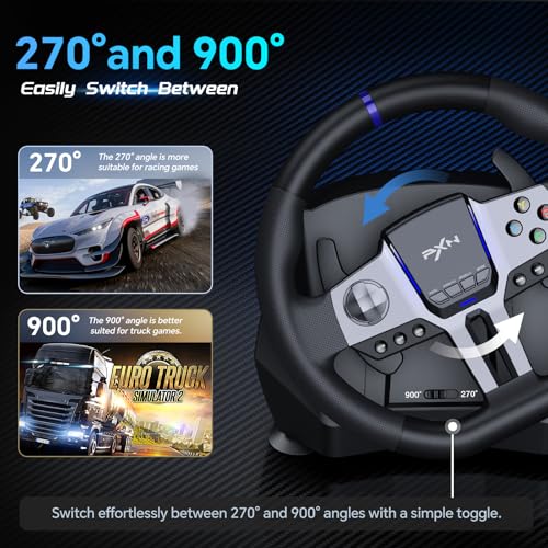 PXN PC Steering Wheel, V9 GEN2 Universal Usb Car Sim 270/900 Degree Race Steering Wheel with 3-Pedals and Shifter Bundle for PC, Xbox One, Xbox Series X/S, PS4, PS3 - Image 4