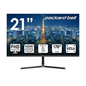 Packard Bell airFrame 21″ FHD Monitor, 1920×1080, Ultrawide, VESA Mount Compatible, Tilt Adjustment, HDMI/VGA, Slim Bezel, for Home, Office, and Light Gaming