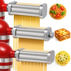 Pasta Attachment for KitchenAid Stand Mixer Included Pasta Sheet Roller （SU304）,8 Adjustable Thickness Settings Perfect for Spaghetti, Fettuccini, Lasagna or Dumpling Skin Silver