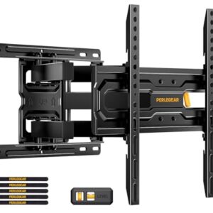 Perlegear Full Motion TV Mount for 32-65 Inch TVs up to 99 lbs, Max VESA 400x400mm, Fits 16”/12” Wood Studs, Height Adjustable Pre-Assembled TV Wall Mount, Tool-Free Tilt, Swivel & Extension, PGMF21