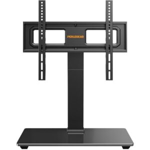 Perlegear Universal Swivel TV Stand Base for 32–70 inch TVs, Height Adjustable Table Top TV Stand Mount with Tilt, Tempered Glass Base, Holds up to 88 lbs, Max VESA 400x400mm, PGTVS26