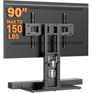 Perlegear Universal Swivel TV Stand with Pegboard Storage, Height Adjustable Table top TV Stand Mount for 42-90 Inch TVs, up to 150 lbs with Large Glass Base for Stability, Max VESA 600x400mm PGTVS36