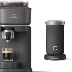 Philips Baristina Espresso Machine+Milk Frother Bundle. Real espresso. Compact coffee machine, portafilter, grinder, Cafe Crema. Dairy & Non-Dairy Milk foam. Hot & Cold. Easy Clean. Black (BAR303/60)
