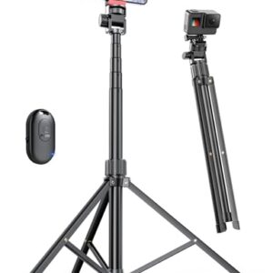 Pnitri 71” Phone Tripod Stand, Extendable Reinforced Aluminum Phone Stand with Wireless Remote, Stable Cellphone Tripod Compatible with iPhone 15/14/13 Galaxy S23/S22 Huawei.