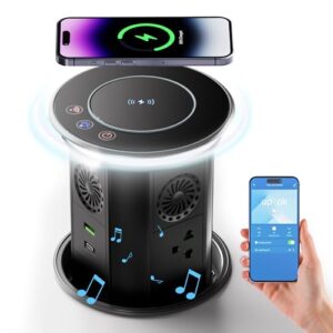 Pop up Outlet for Countertop with Mobile APP Remote Control,Pop Up Outlet with 15W Wireless Charger,Max 20W Power Delivery,Pop Up Electrical Outlet with 3Outlets 2USB Ports and Speaker for Home Office