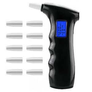 Portable Breathalyzer to Test Alcohol Blowback Tester with Blue LCD Digital Display, 10 Mouthpieces for Personal&Professional Use，Auto Power Off， Quick Response