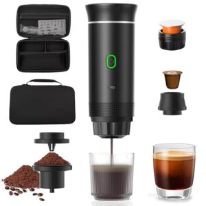 Portable Espresso Coffee maker for Travel with case – Self-Heating Travel Coffee Maker with USB-C, Compatible with Ground Coffee, NES & DG Capsules | Ideal for Camping, Car, Office, & Hiking