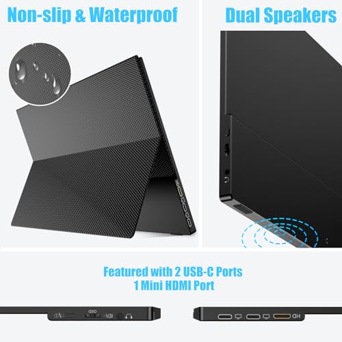 Portable Monitor 15.6 Inch 1080P FHD IPS USB-C Laptop Monitor, HDMI Computer Display w/Smart Cover & Speakers, Ultra Slim HDR Gaming External Screen for Laptop PC Phone Mac Xbox PS4 Switch - Image 6