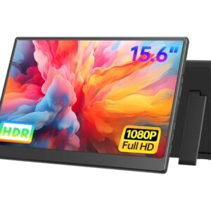 Portable Monitor 15.6-inch FHD 1080P Ultra-Slim Travel External Monitor HDR IPS Gaming Display with Kickstand &Speakers USB-C HDMI Plug&Play，for Laptop PC Phone PS4/5 Xbox Switch