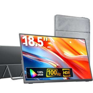 Portable Monitor 18.5 inch 1080P FHD 128% sRGB 100Hz, Travel Monitor for Laptop MacBook Surface PC Xbox PS5, HDMI Dual USB-C VESA Compatible Built-in Speaker, with Kickstand