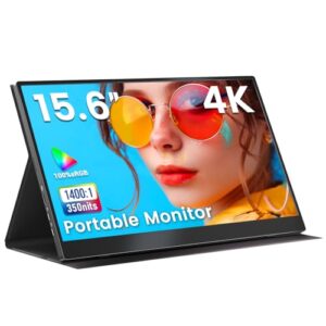 Portable Monitor 4K 15.6 inch UHD 3840X2160 100% sRGB USB-C HDMI IPS HDR External Second Screen Portable Travel Monitor for Laptop MacBook PS5/4 Xbox with Speakers, VESA Compatible