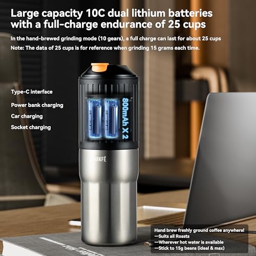 Portable Pour Over Coffee Maker, Rechargeable Electric Grinder with Stainless Steel Conical Burr, Integrated Hand Brew Kit with Stainless Steel Filter Dripper & Travel Mugs, for Camping, Outdoors - Image 6