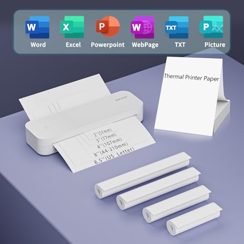 Portable Printer, Portable Printers Wireless for Travel, Inkless-Thermal-Small-Printer, Support A4&A5 & 8.5 x 11inch Thermal Papers, Support iOS, Android, Windows (with 3 Roll Papers & Case) - Image 6