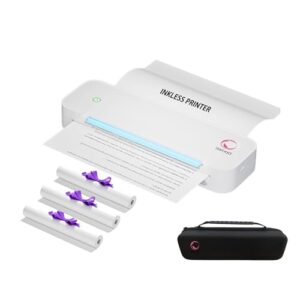 Portable Printer, Portable Printers Wireless for Travel, Inkless-Thermal-Small-Printer, Support A4&A5 & 8.5 x 11inch Thermal Papers, Support iOS, Android, Windows (with 3 Roll Papers & Case)