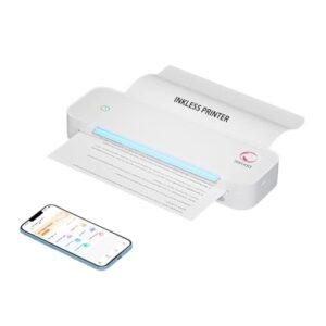 Portable Printers Wireless for Travel, Portable Printer, Inkless Thermal Printer, Support A4/8.5 x 11” Thermal Paper for Office, Travel, Home, Support iOS, Android, Windows (White)