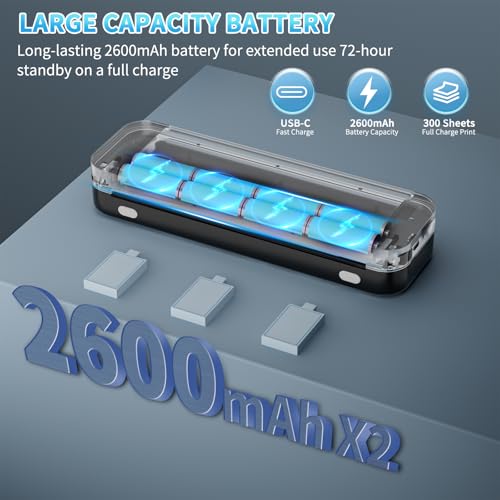 Portable Printers Wireless for Travel,Thermal Bluetooth Inkless Mini Printer Compatible with Android,iOS&Laptop,Support 8.5" X 11" US Letter,Portable Small Mobile Travel Printer for Home (Black) - Image 3