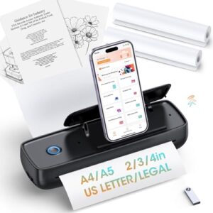 Portable Thermal Printer, Wireless & Bluetooth Mini Inkless Printer for Travel, Office, Home, Supports 8.5x11inch, Compatible with iPhone, Android, Laptop(Black)