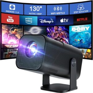 Portable WiFi 6 & Bluetooth Mini Projectors，Android TV 11.0 Smart Support 4K Projector ，Outdoor/Home Movie Projector, Compatible with phone, TV Stick, Laptop, PS4, HDMI, USB