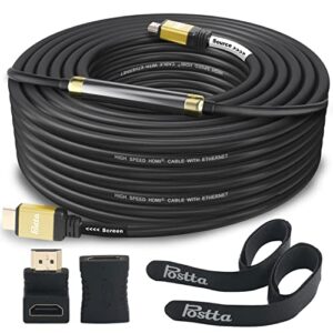 Postta HDMI Cable 75 Feet with Built-in Signal Booster HDMI 2.0V Cable with 2 Piece Cable Ties+2 Piece HDMI Adapters Support 3D,1080P,Ethernet,Audio Return-Gold