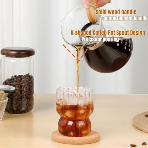 Pour Over Coffee Maker Set, with Double-Layer Stainless Filter and Wooden Handle, 20 oz 600ml Thickened Borosilicate Glass Pour Over Coffee Dripper for Home Café - Image 6