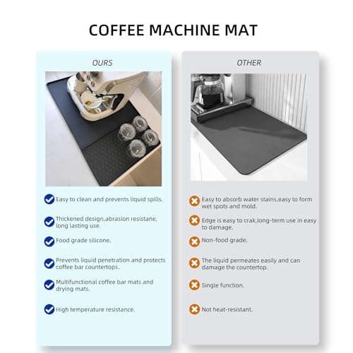 Premium Silicone Coffee Mat 24"x16" - Detachable Heat-Resistant Non-Slip Pad for Countertops, Fits Under Coffee Maker & Espresso Machine, Easy Clean Coffee Bar Mat for Countertop (Black) - Image 6