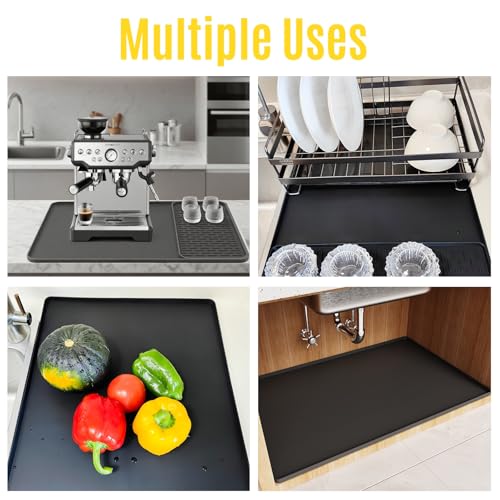 Premium Silicone Coffee Mat 24"x16" - Detachable Heat-Resistant Non-Slip Pad for Countertops, Fits Under Coffee Maker & Espresso Machine, Easy Clean Coffee Bar Mat for Countertop (Black) - Image 7