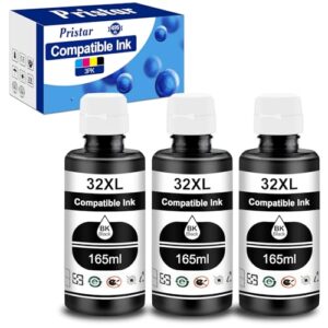 Pristar Compatible with HP 31 32XL Black Ink Bottle Set Replacement for HP Smart Tank Ink Refill 5000 5101 6001 7602 7301 7001 5102 Plus 651 551 455 457 450, 165 ML for 32XL Black Refill Bottles