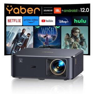 Projector 4K with Google TV, YABER K2s 1000 ANSI WiFi 6 Bluetooth Projector, Sound by JBL, Dolby Audio, Auto Focus & Keystone,Native 1080P 4K Supported Outdoor Movie Projector with Netflix 7000+ Apps
