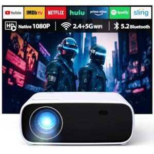 Projector with WiFi and Bluetooth Full HD 1080P Support 4K,18000L Outdoor Bedroom Movie Projector Compatible with Android/iOS/Laptop/TV Stick/X-Box/HDMI/USB