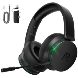 RYR Wireless Gaming Headset for Xbox Series X|S, Xbox One, PS5, PS4, Mac, Bluetooth 5.3, 3D Surround Sound, Rotatable Earmuffs, Gaming Headphones with Noise Canceling Microphones-Blackgreen