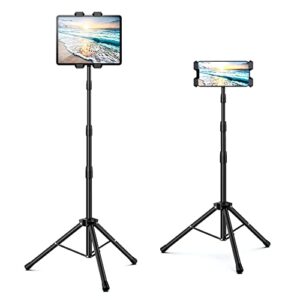 Raking Tablet Floor Stand, Height Adjustable Cellphone Floor Stand with 360°Rotating Tripod Mount, Compatible with iPhone iPad Mini/Air/Pro and All 5.5-12.9 Inch Devices