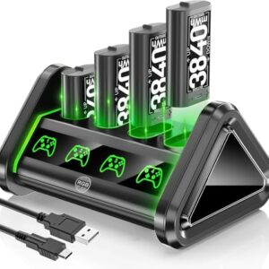 Rechargeable Battery for XboxOne/Xbox Series X|S, 4 x 3840mWh Xbox Battery, Xbox Series Battery Charger Station for XboxOne S|X /Elite Controllers