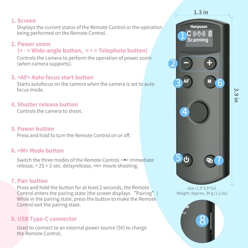 Rechargeable Camera Remote Control for Canon,Wireless Shutter Release Compatiable with EOS R,R5,R6,R50,R100,M6 Mark II,G5X Mark II,G7X Mark III,Rebel T7i,T8i,SL2,SL3,M50,M200;Replaces BR-E1 - Image 6