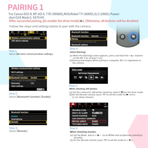 Rechargeable Camera Remote Control for Canon,Wireless Shutter Release Compatiable with EOS R,R5,R6,R50,R100,M6 Mark II,G5X Mark II,G7X Mark III,Rebel T7i,T8i,SL2,SL3,M50,M200;Replaces BR-E1 - Image 8