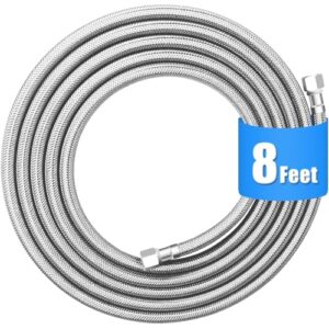 Refrigerator water line – 8 FT Premium Stainless Steel Braided Ice Maker Water Hose,Food grade PEX Inner Tube Fridge Water Line with 1/4″ Fittings for Refrigerator Ice Maker