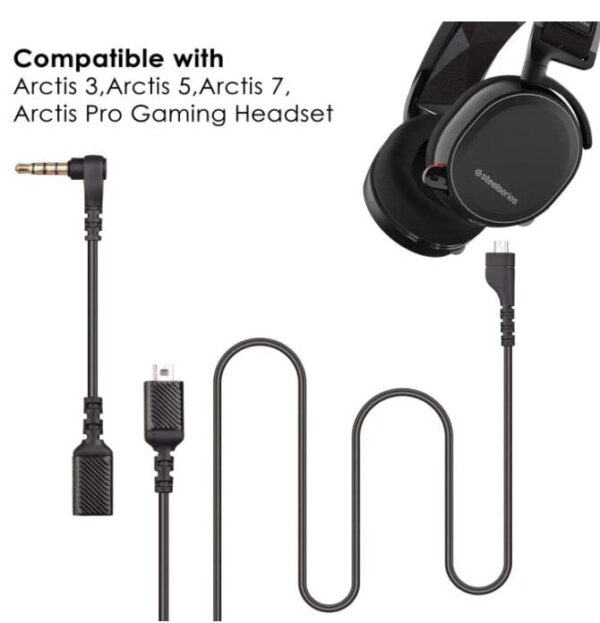 Replacement Audio Cable Cord, Compatible for SteelSeries Arctis 3 /Arctis 5/ Arctis 7 /Arctis Pro Gaming Headphones with Male to 3.5mm Female Cable Adapter (with 3.5mm Converter, Black) - Image 3