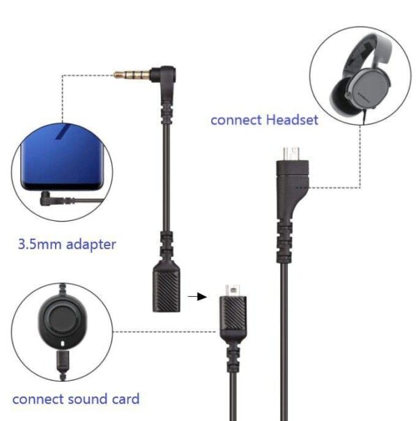 Replacement Audio Cable Cord, Compatible for SteelSeries Arctis 3 /Arctis 5/ Arctis 7 /Arctis Pro Gaming Headphones with Male to 3.5mm Female Cable Adapter (with 3.5mm Converter, Black) - Image 4