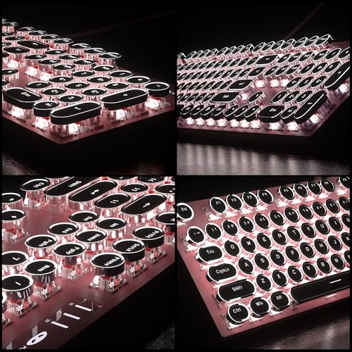Retro Pink Typewriter-Style Keyboard and Mouse Combo, Cute Light Up Wired Mechanical Keyboard with Linear Red Switches, Full Size for Gaming, Work, Mac, PC, Windows - Image 5