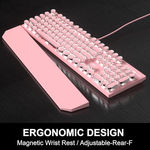 Retro Pink Typewriter-Style Keyboard and Mouse Combo, Cute Light Up Wired Mechanical Keyboard with Linear Red Switches, Full Size for Gaming, Work, Mac, PC, Windows - Image 6