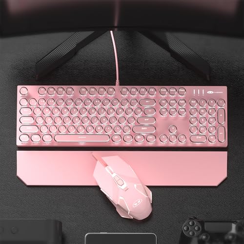 Retro Pink Typewriter-Style Keyboard and Mouse Combo, Cute Light Up Wired Mechanical Keyboard with Linear Red Switches, Full Size for Gaming, Work, Mac, PC, Windows - Image 7