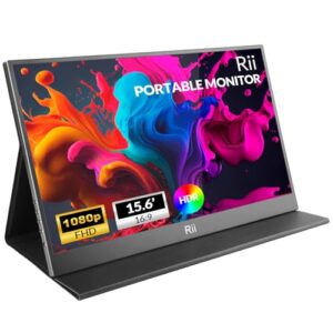 Rii Portable Monitor, 15.6” 1080P FHD USB-C HDMI Computer Monitor, Ultra-Slim IPS HDR Eyes Care Display with Cover, Second External Monitor for Laptop/PC/Phone/Mac/Xbox/Switch/PS4/PS5