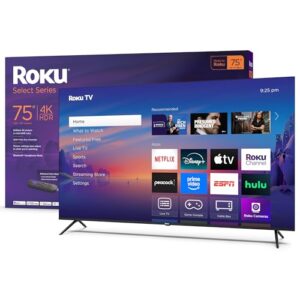 Roku Smart TV 2025 – 75-Inch Select Series, 4K HDR TV – RokuTV with Enhanced Voice Remote – Flat Screen LED Television with Wi-Fi for Streaming Live Local News, Sports, Family Entertainment