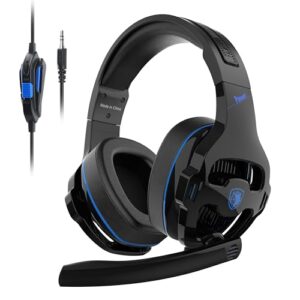 SA726 Stereo Gaming Headset for Xbox One PS4 PS5 Controller, Over Ear Headphone with Mic Noise Cancelling Headset for PC Xbox Series (Black Blue)